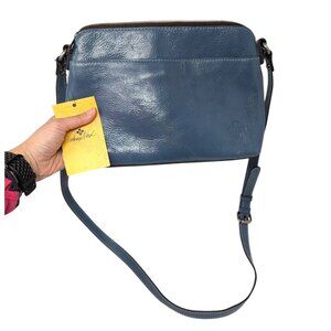 Patricia Nash Blue Avellino Leather Crossbody Kisslock Pocket Purse Handbag Bag